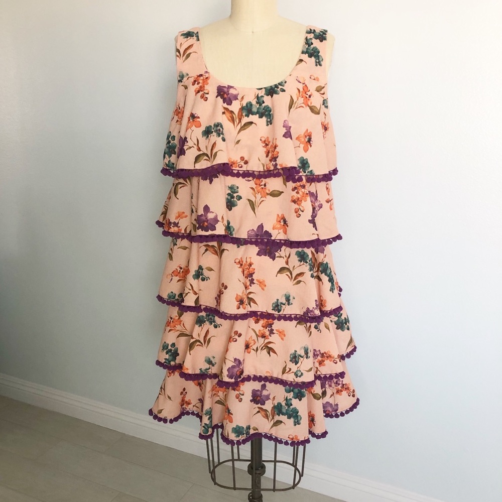 Kasara Evening Floral Pom Pom Dress Size Small